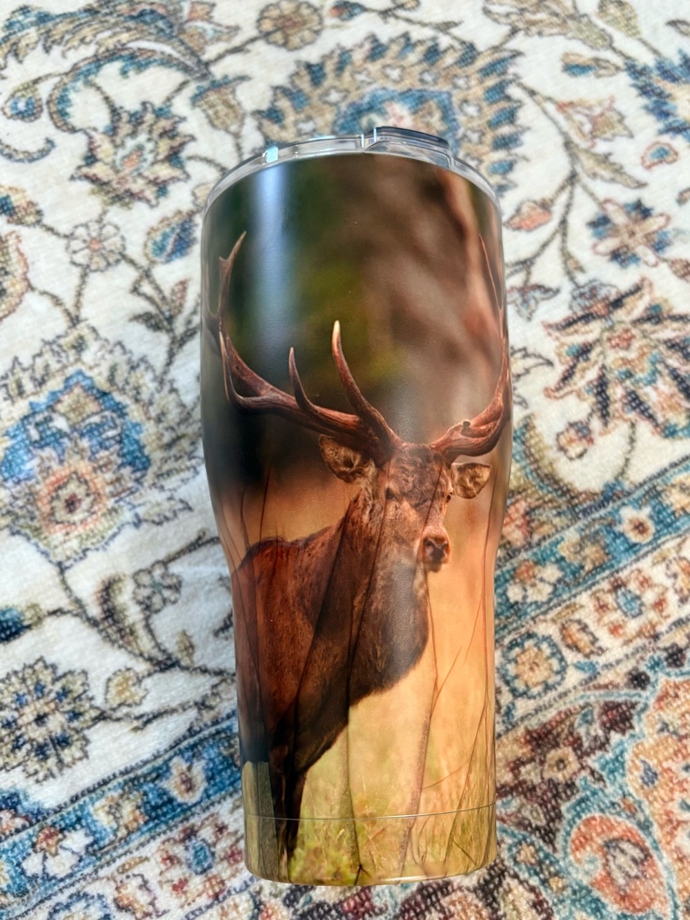 Insulated Deer Print Tumbler - Brown & Green Nature Scene